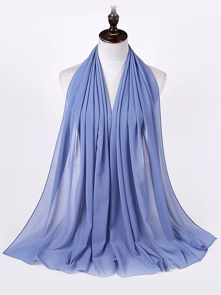 Plain Color Chiffon Scarf Hijab Headband Female Islamic 61 Head Cover Wrap for Women Muslim Jersey Hijabs Hair Scarves Headscarf-40