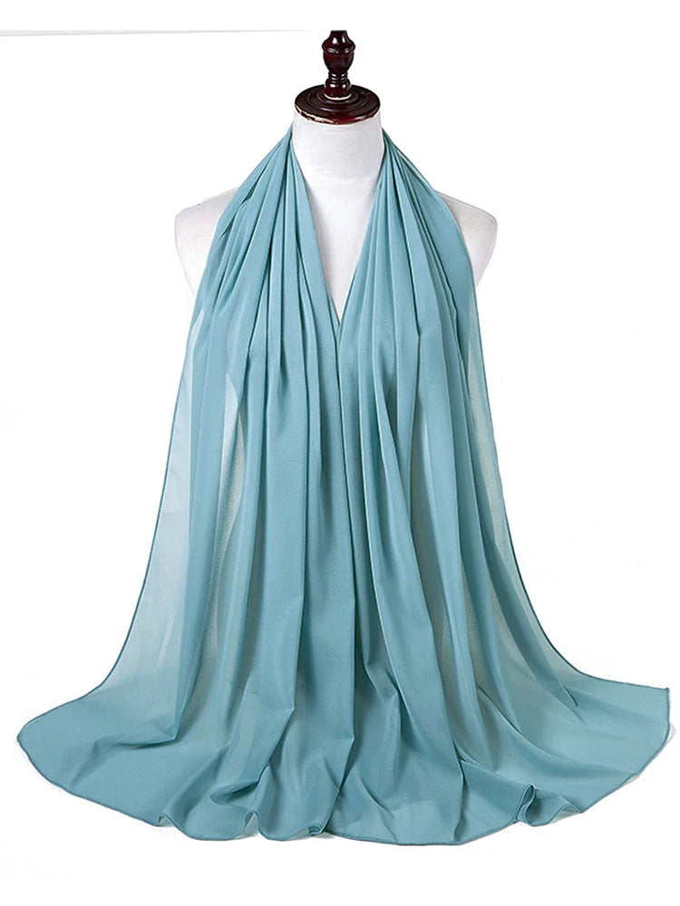 Plain Color Chiffon Scarf Hijab Headband Female Islamic 61 Head Cover Wrap for Women Muslim Jersey Hijabs Hair Scarves Headscarf-48