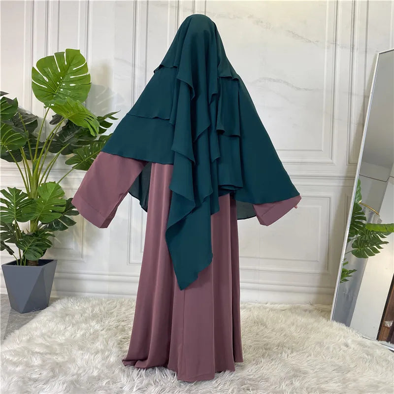 New Hijab Cap Muslim Abayas For Women Arabic Prayer Islamic 3 Layers Shawls Full Cover Head Wrap For Women Winter Khimar-14