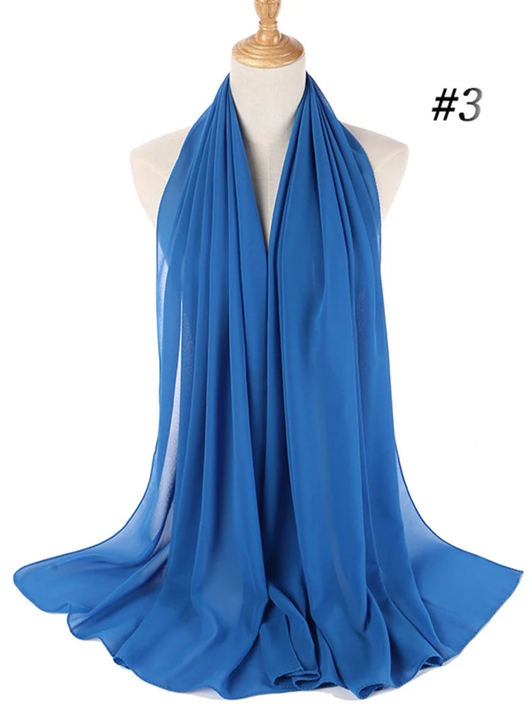 Plain Color Chiffon Scarf Hijab Headband Female Islamic 61 Head Cover Wrap for Women Muslim Jersey Hijabs Hair Scarves Headscarf-29