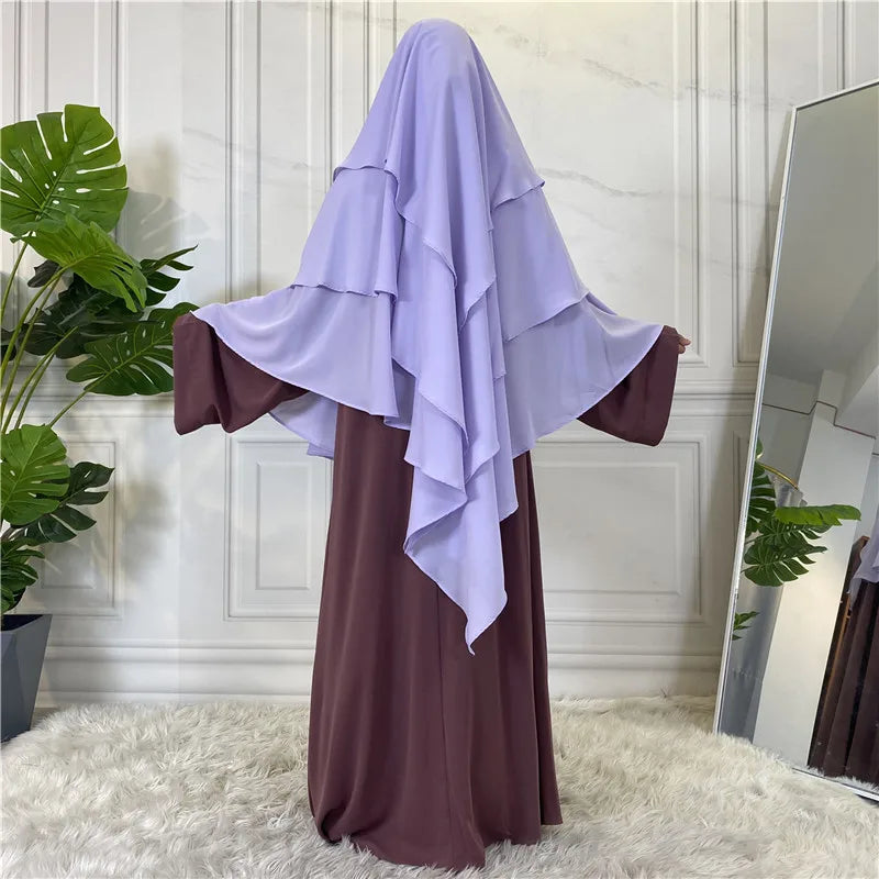 New Hijab Cap Muslim Abayas For Women Arabic Prayer Islamic 3 Layers Shawls Full Cover Head Wrap For Women Winter Khimar-12