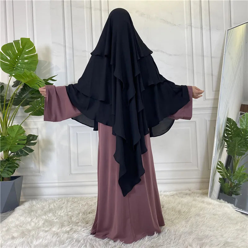 New Hijab Cap Muslim Abayas For Women Arabic Prayer Islamic 3 Layers Shawls Full Cover Head Wrap For Women Winter Khimar-13