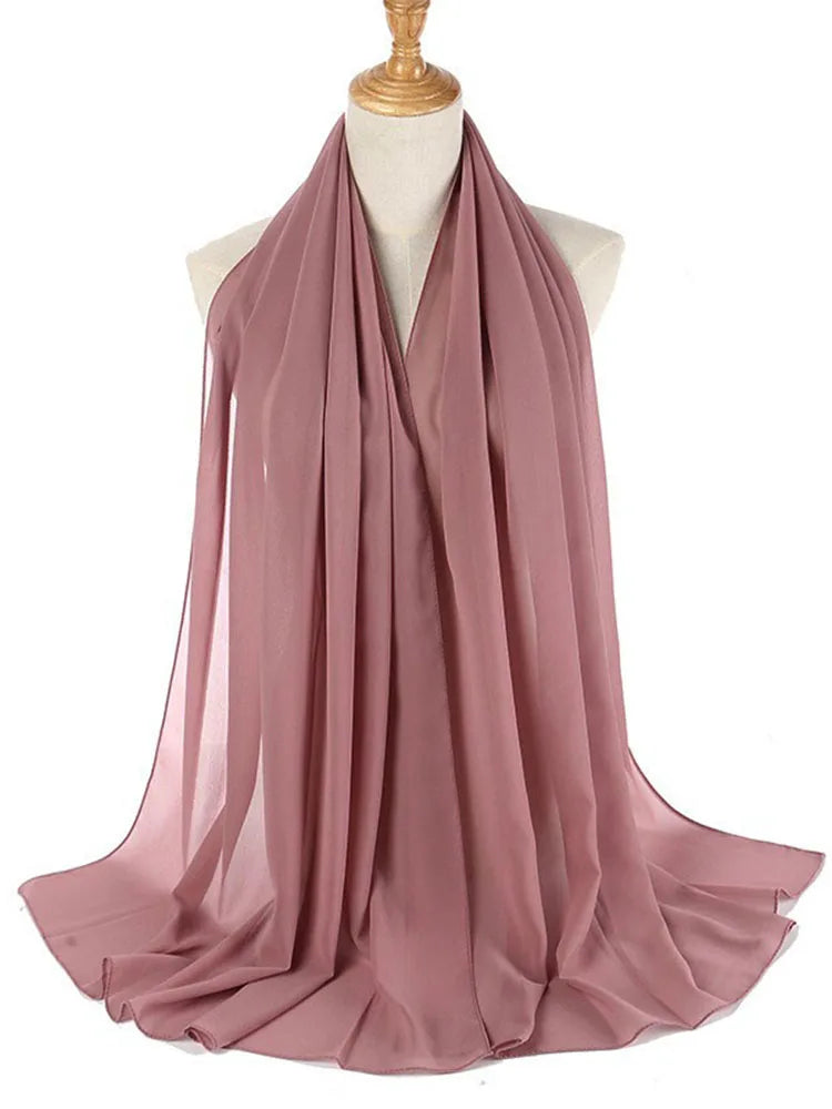 Plain Color Chiffon Scarf Hijab Headband Female Islamic 61 Head Cover Wrap for Women Muslim Jersey Hijabs Hair Scarves Headscarf-22