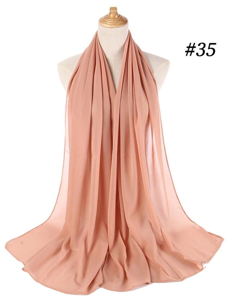 Plain Color Chiffon Scarf Hijab Headband Female Islamic 61 Head Cover Wrap for Women Muslim Jersey Hijabs Hair Scarves Headscarf-59