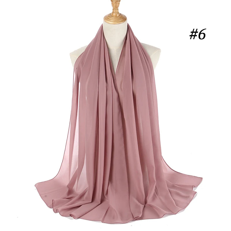 Heavy Chiffon Hijab Premium Head Scarf for Women solid color Shawl Long size Scarf headband muslim hijabs-6