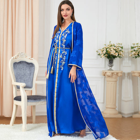 Amani Abaya: Elegant Royal Blue Two Piece Open Abaya and Under Dress