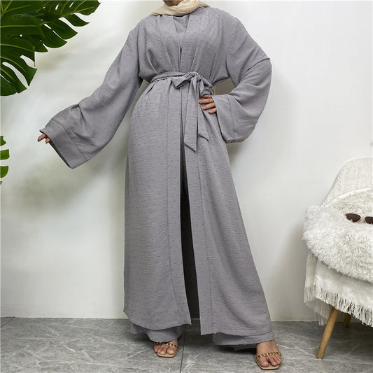 Abaya Set: Long Cardigan, Sleeveless Top And Trouser Set