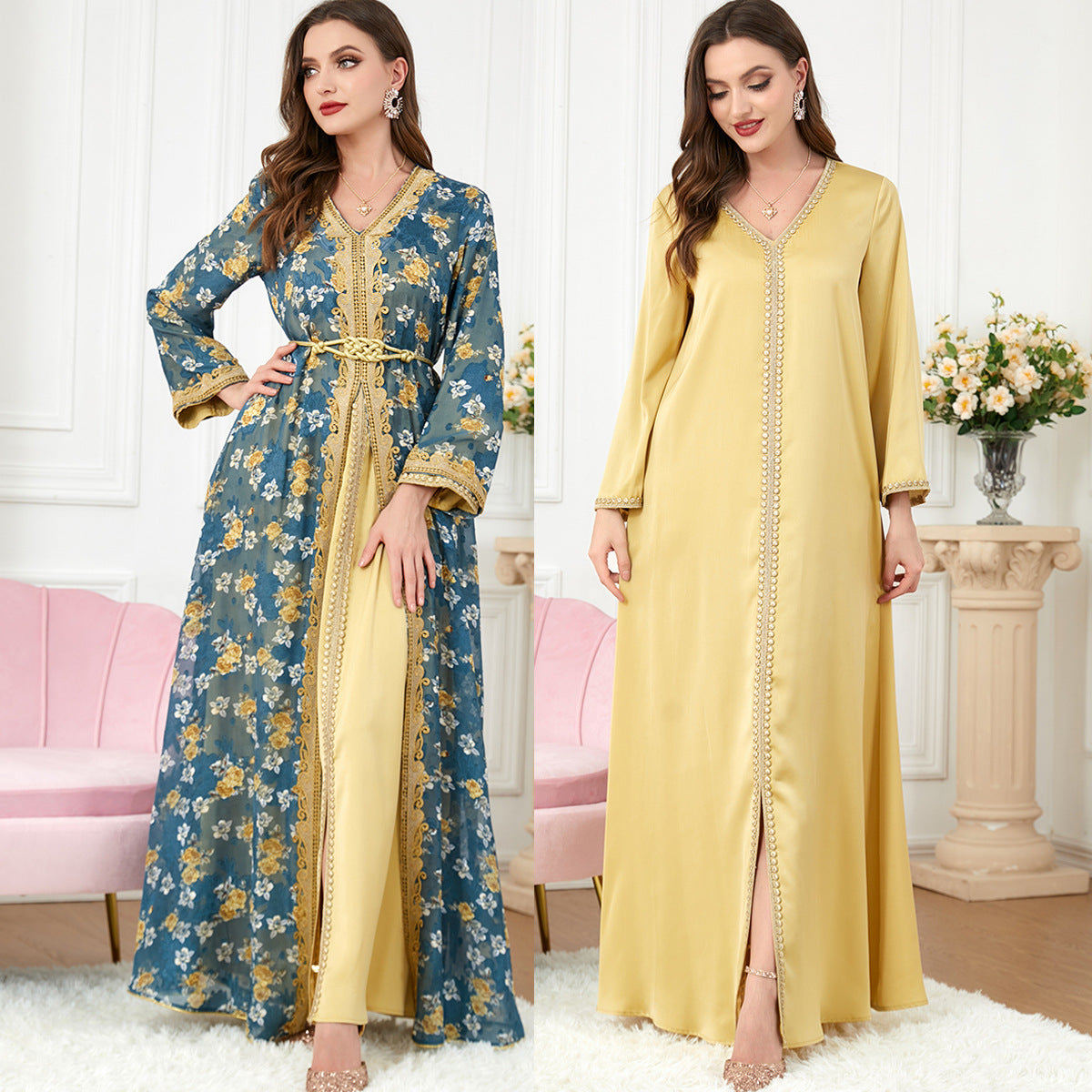 Zia Abaya: Women's Pattern Open Abaya & Dress Clothing Set