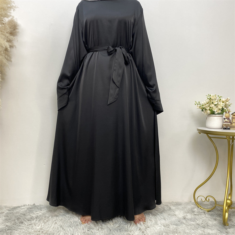 Hawa Abaya: Classy Women's Belted Satin Muslim Dress