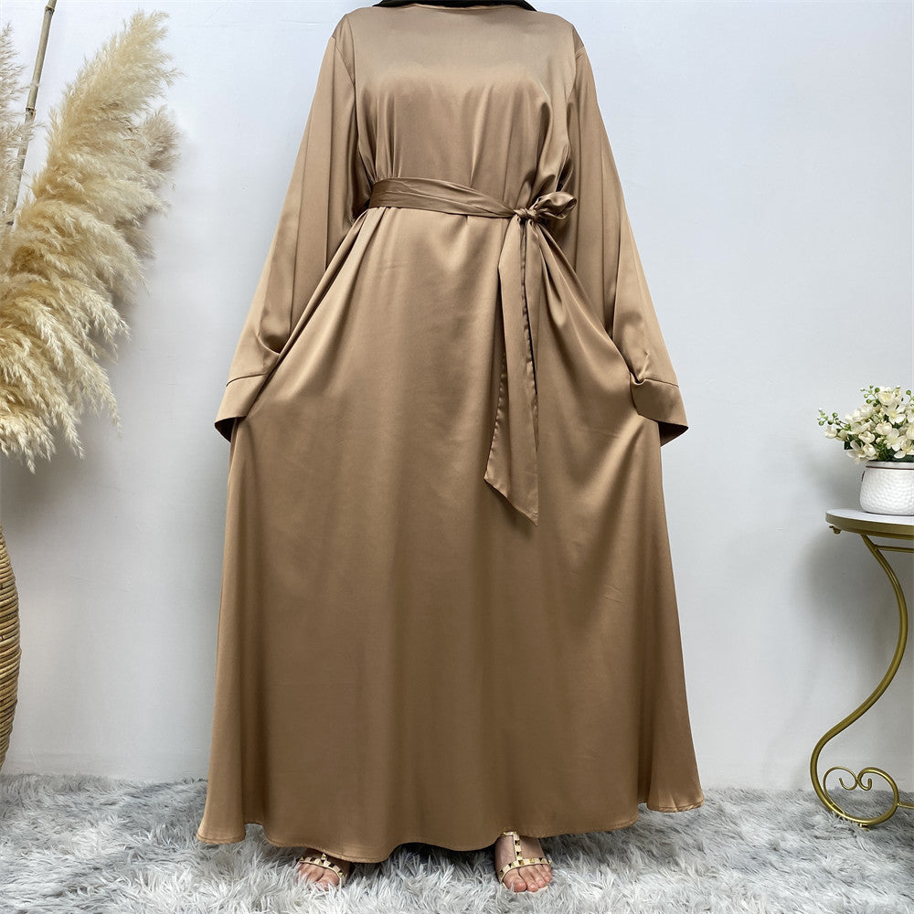 Hawa Abaya: Classy Women's Belted Satin Muslim Dress