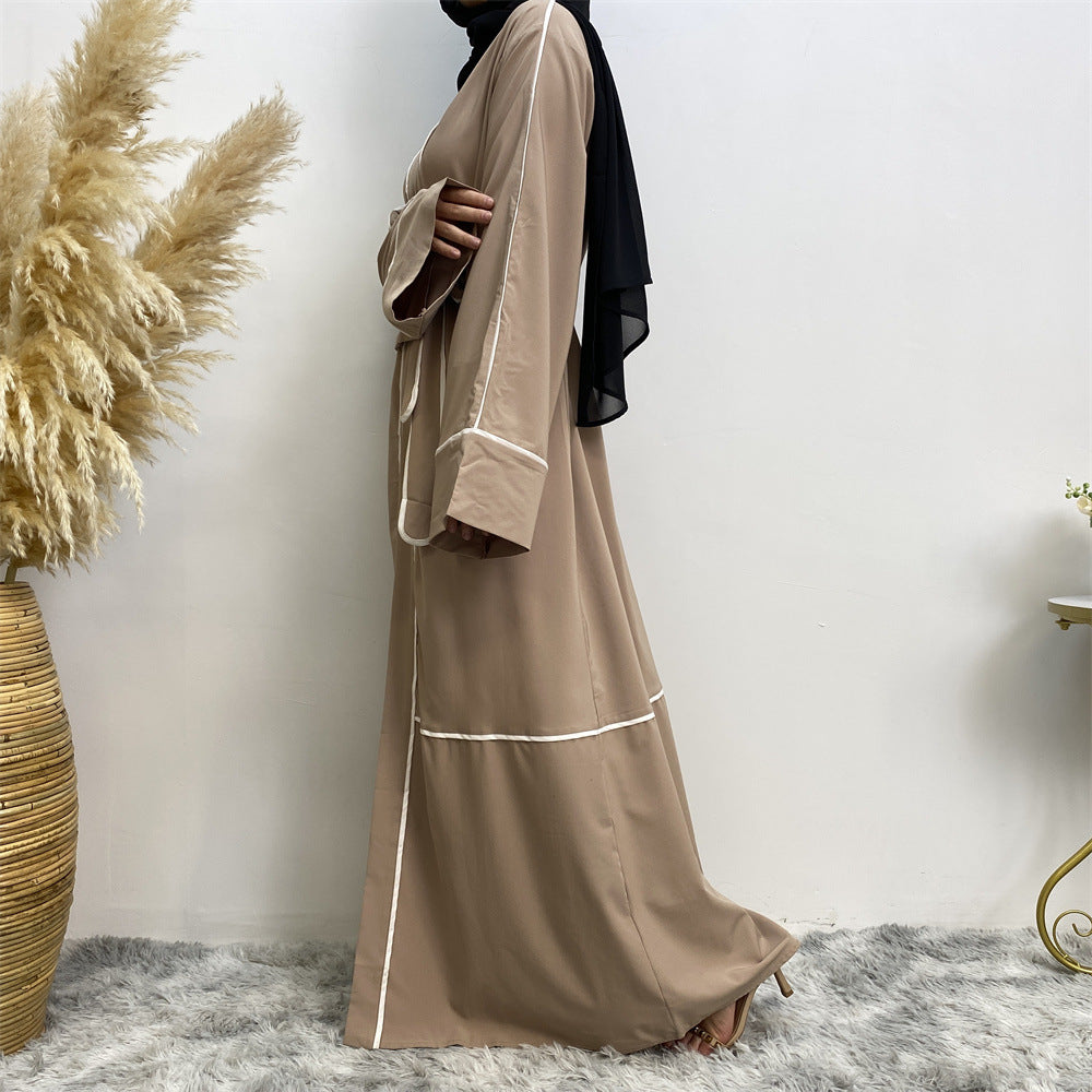 Rahma Abaya: Contrast Striped Cardigan Muslim Robe