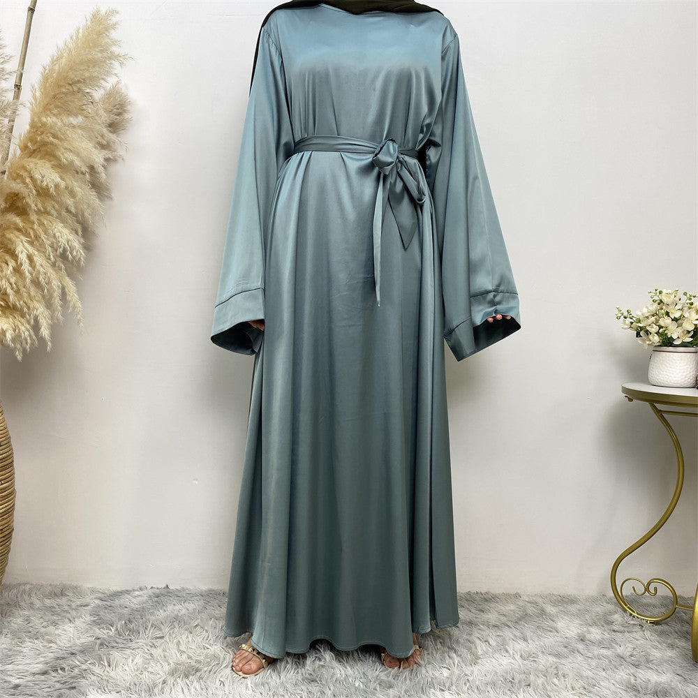 Hawa Abaya: Classy Women's Belted Satin Muslim Dress