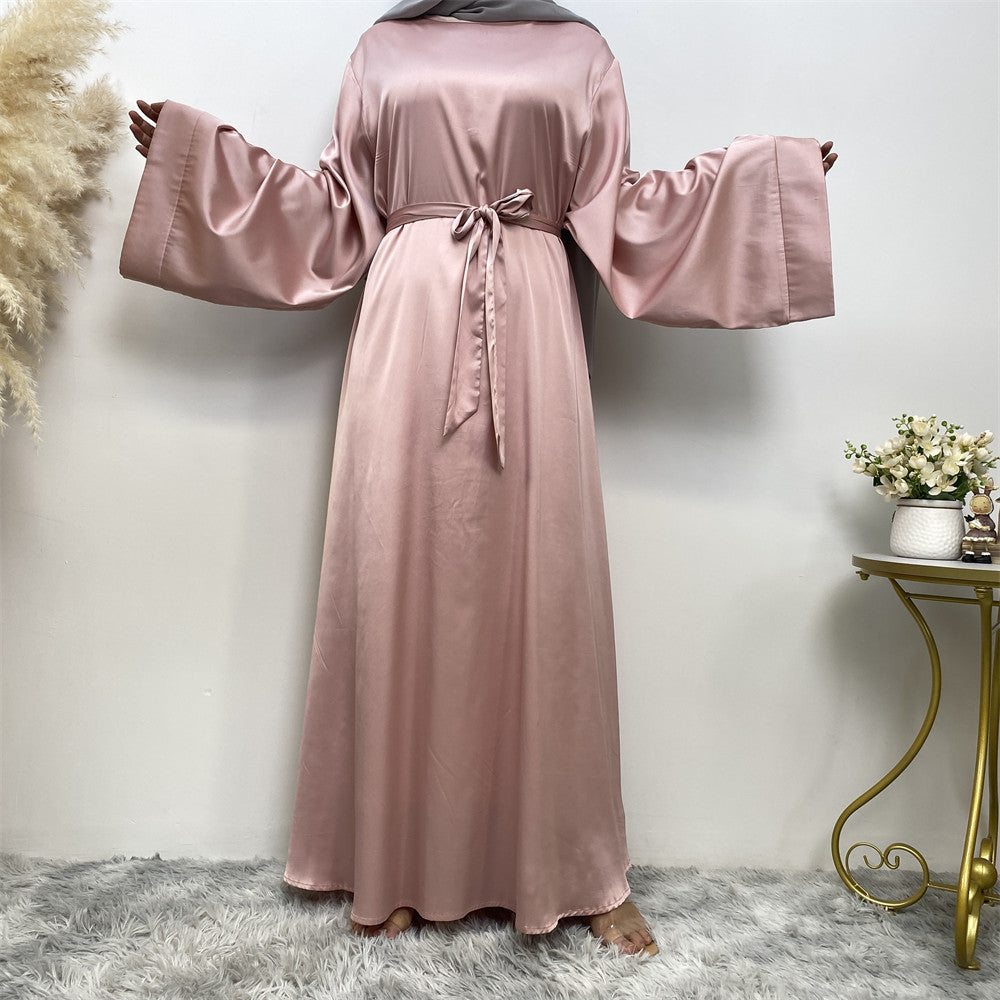 Hawa Abaya: Classy Women's Belted Satin Muslim Dress