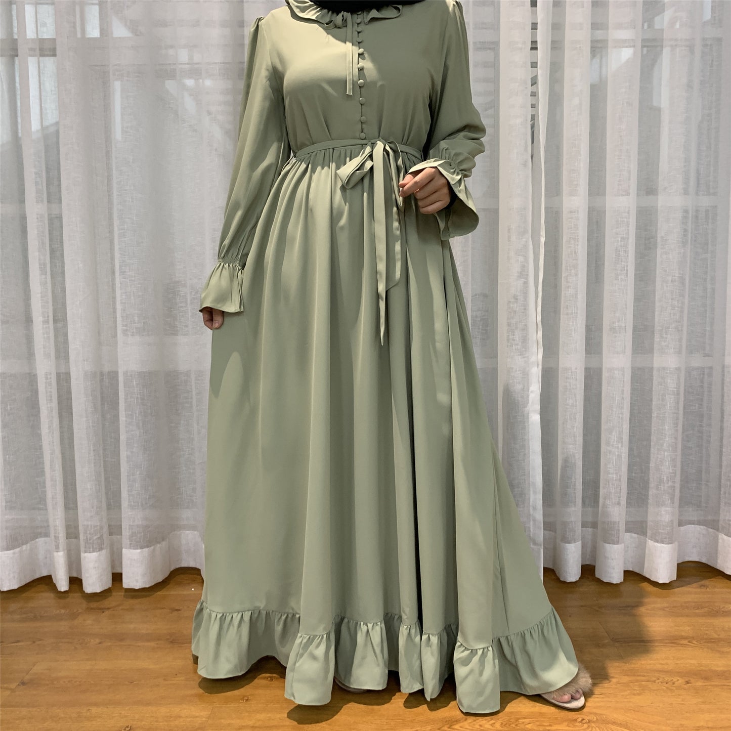 Nara Abaya: Solid Colour Stitching Elegant Muslim Dress