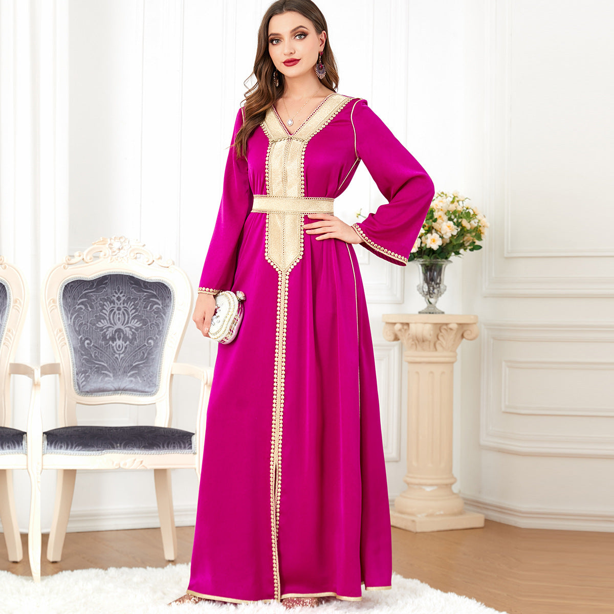 Marwa Abaya: Red Rose and Gold Party Dress