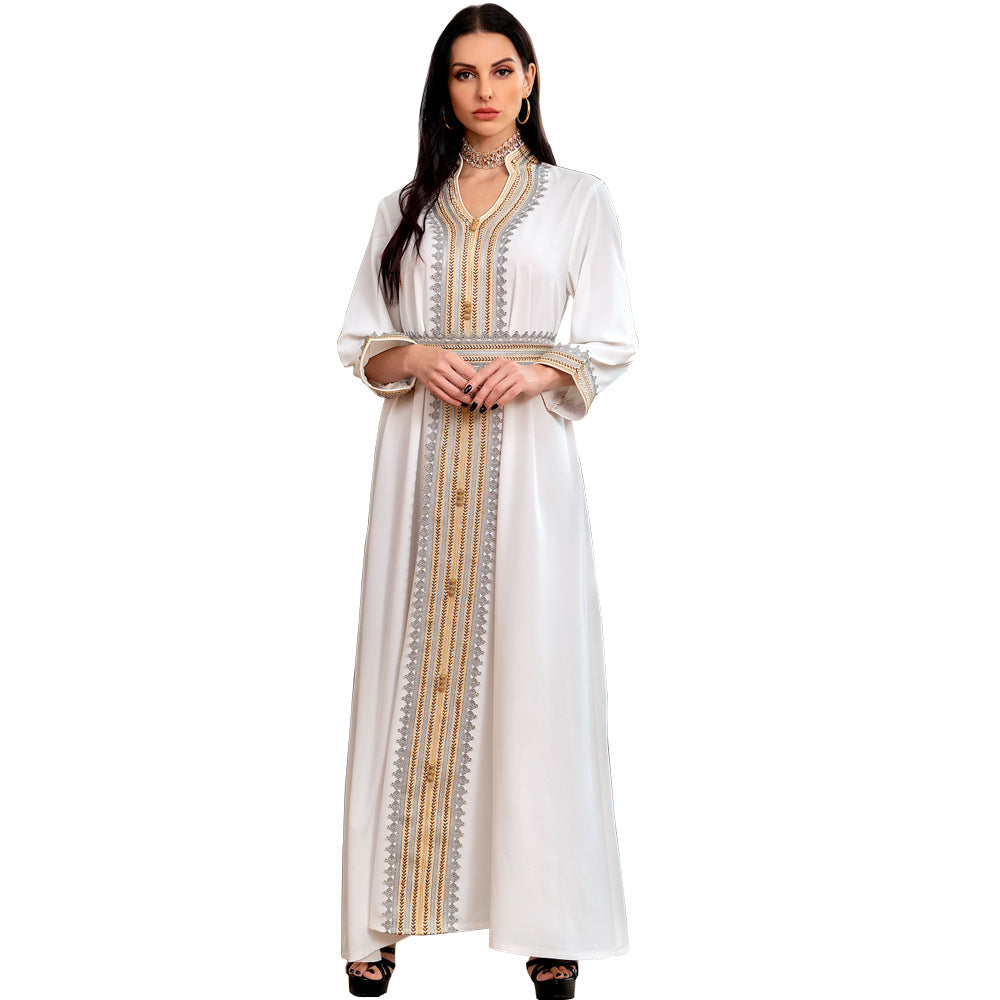 Niyyah Abaya: Women's White & Gold Party Evening Dress