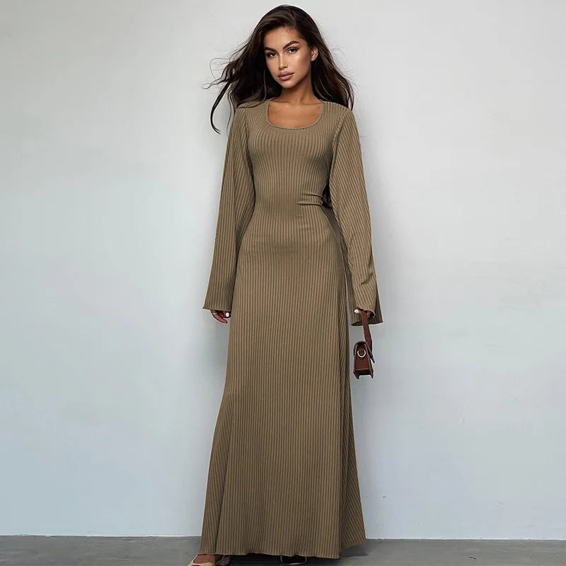 D3813936K Fall New Fashion Women's Loose Dress Lace-up Solid Color Long-sleeved Maxi Dress Casual Elegant Dress For Women-6