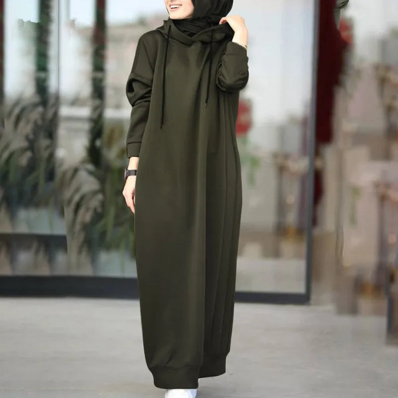 2023 Fashion Casual Solid Hooded Robe sleeve sweatshirt dresses pullover oversized hoodies dress for women-0