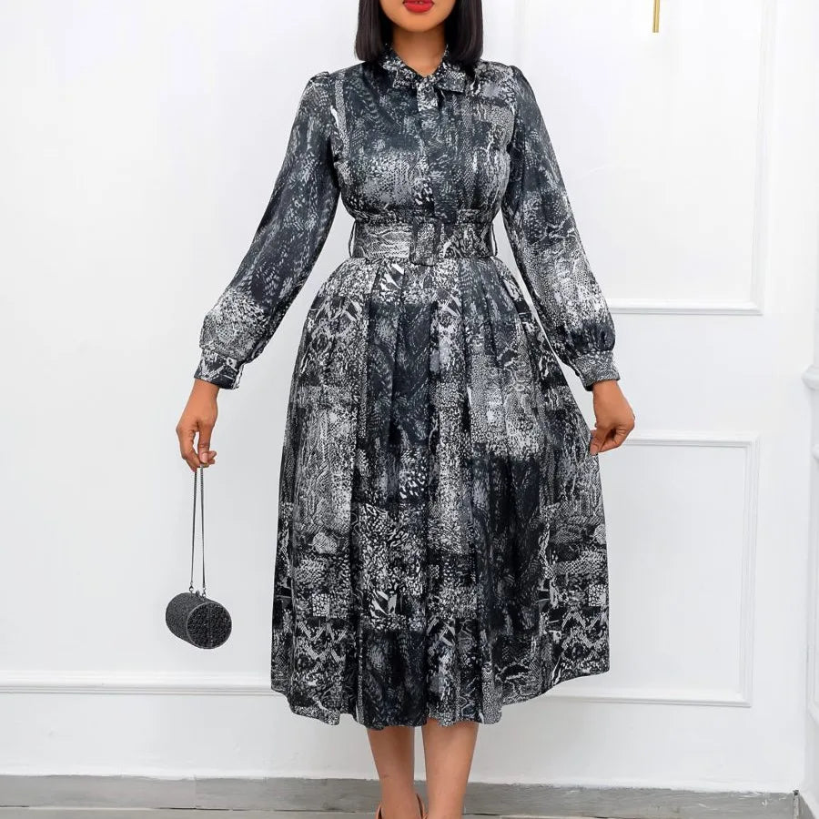 D238 Wholesale Fall ethnic clothing fashion printed africa clothing long sleeve modest evening dress plus size women party dress-1