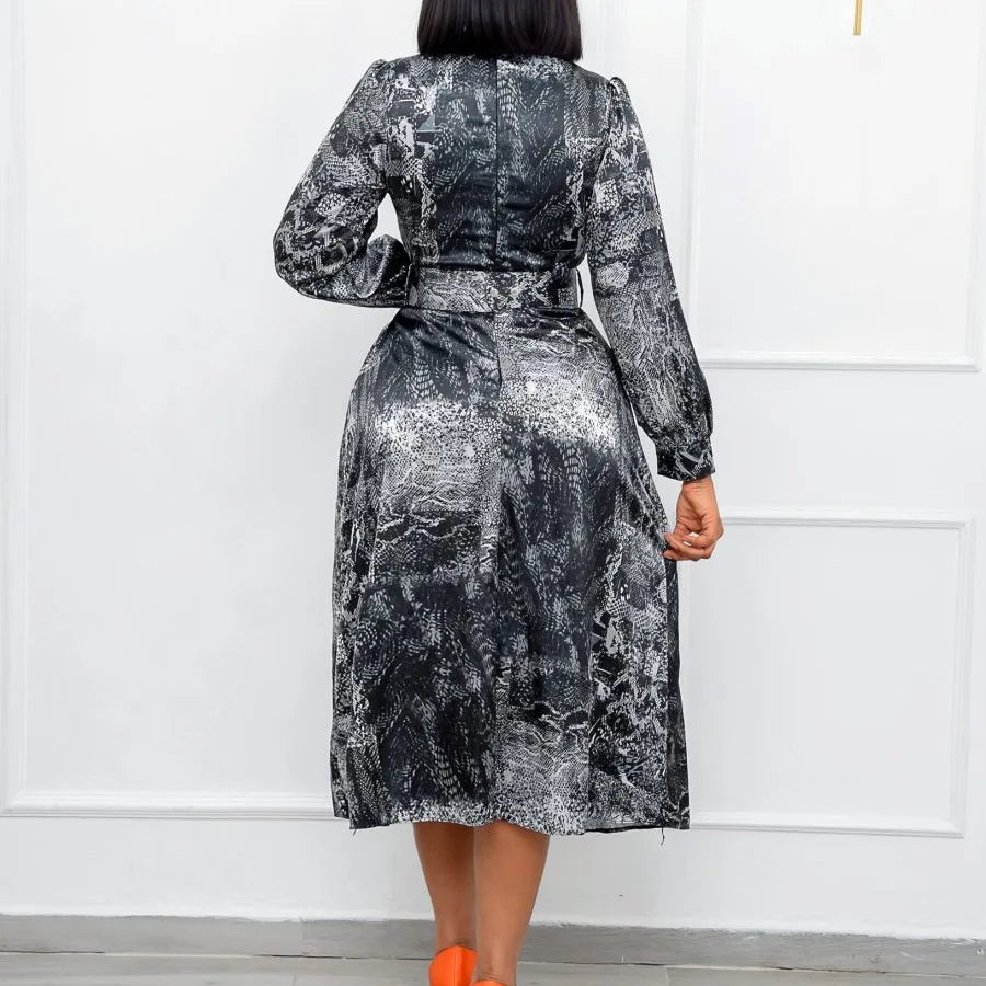 D238 Wholesale Fall ethnic clothing fashion printed africa clothing long sleeve modest evening dress plus size women party dress-2