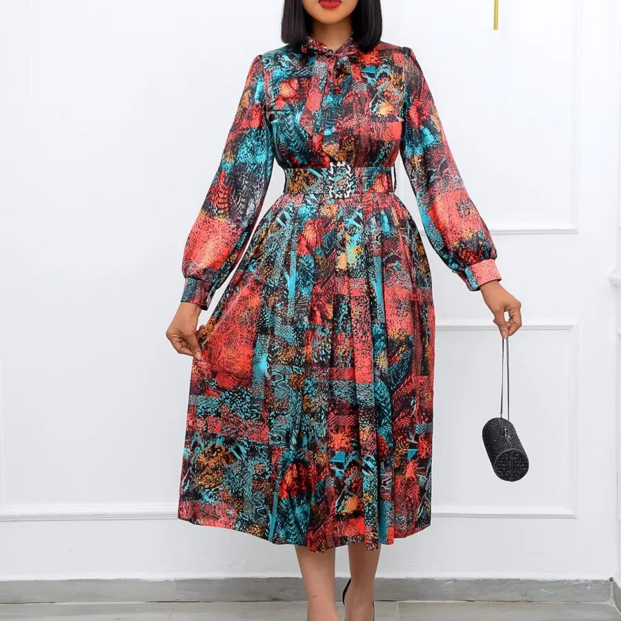 D238 Wholesale Fall ethnic clothing fashion printed africa clothing long sleeve modest evening dress plus size women party dress-4