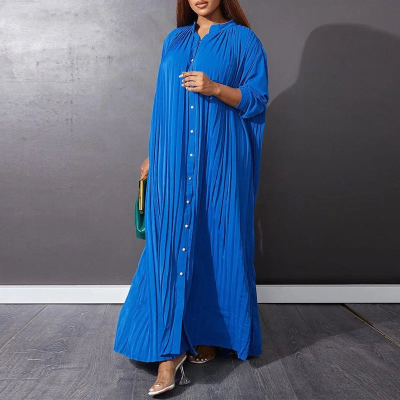 J&H Modest 2024 Spring Solid Long Sleeve Single Breasted Blouse Shirt Dress Islamic African Loose Robe Dress Plus Size S-5Xl-0