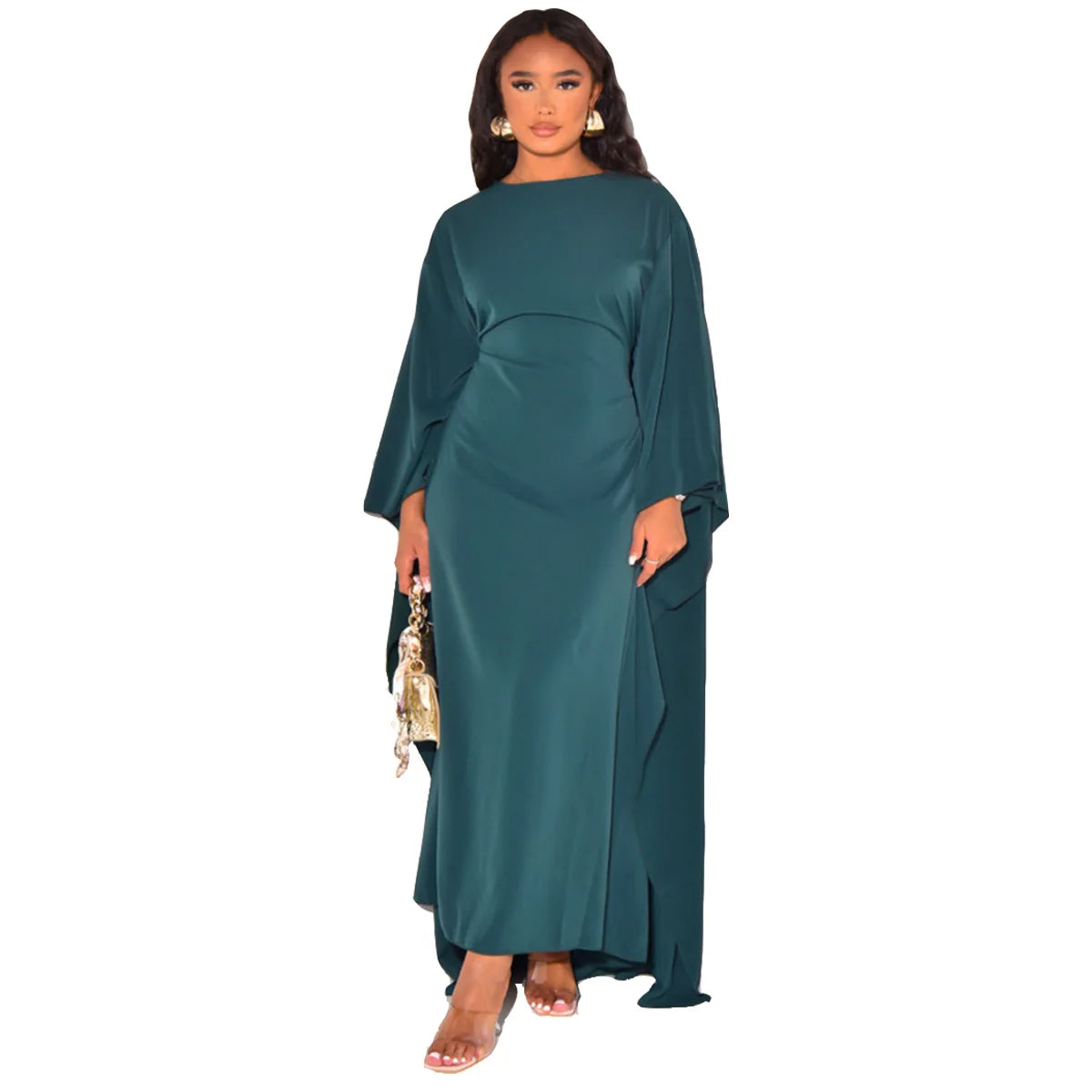 Fall 2023 Muslim Women Vintage Fashion Clock Long Sleeve Loose Robe Ladies Casual Party Evening Chiffon Long Maxi Dress-1