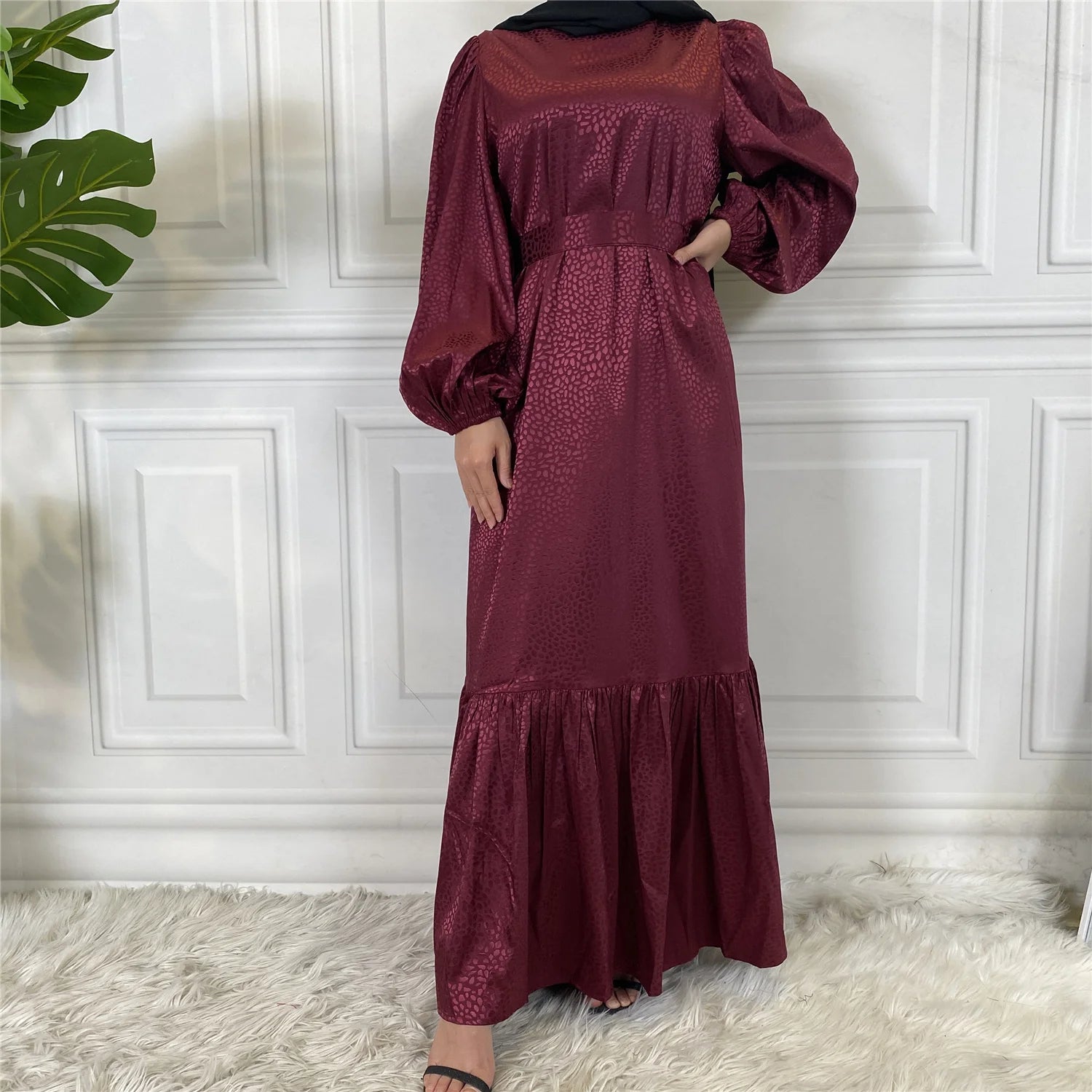 Print Slip Satin Dresses Muslim For Ladies Kimono Abaya Long Modern Modest Women Dress-12