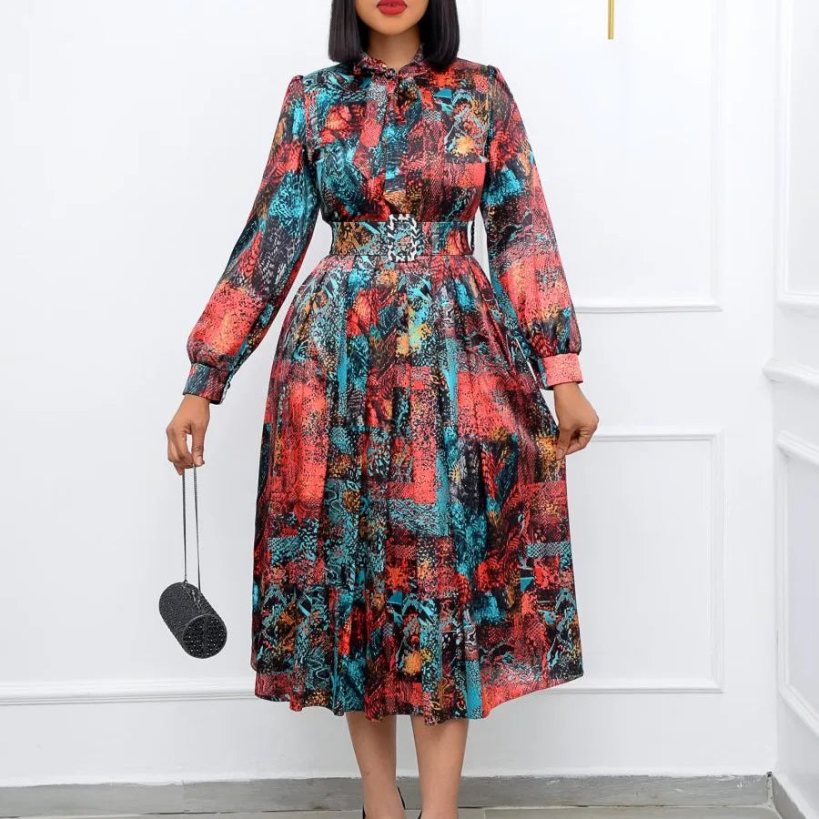 D238 Wholesale Fall ethnic clothing fashion printed africa clothing long sleeve modest evening dress plus size women party dress-3