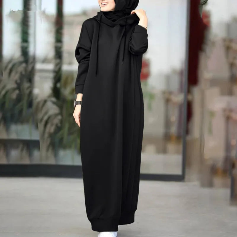 2023 Fashion Casual Solid Hooded Robe sleeve sweatshirt dresses pullover oversized hoodies dress for women-7