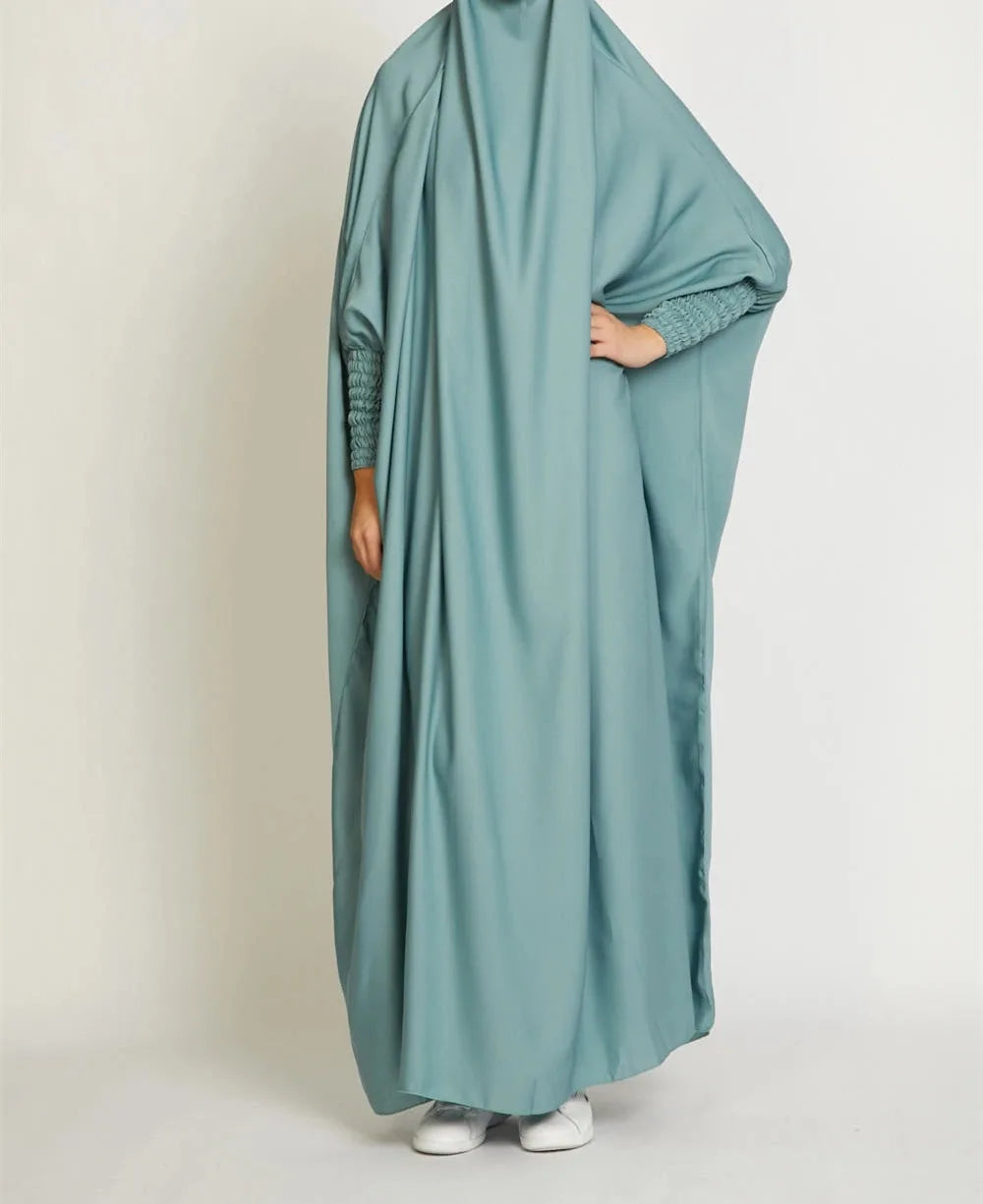 Dec New Arrival One Piece Full Length Jilbab Prayer Abaya High Quality Shinny Polyester Dresses with Hijab For Muslim Women-9