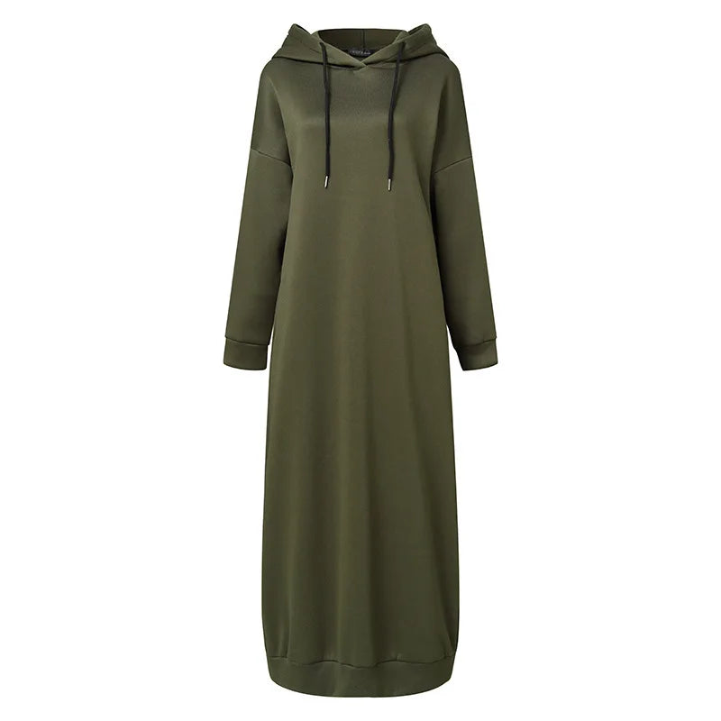 2023 Fashion Casual Solid Hooded Robe sleeve sweatshirt dresses pullover oversized hoodies dress for women-5