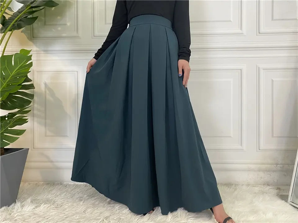 Muslim 2023 Maxi Skirt For Women Islamic Dress Ladies Fashion Casual Long Skirts Middle East Elegant Pleated Solid Color-7