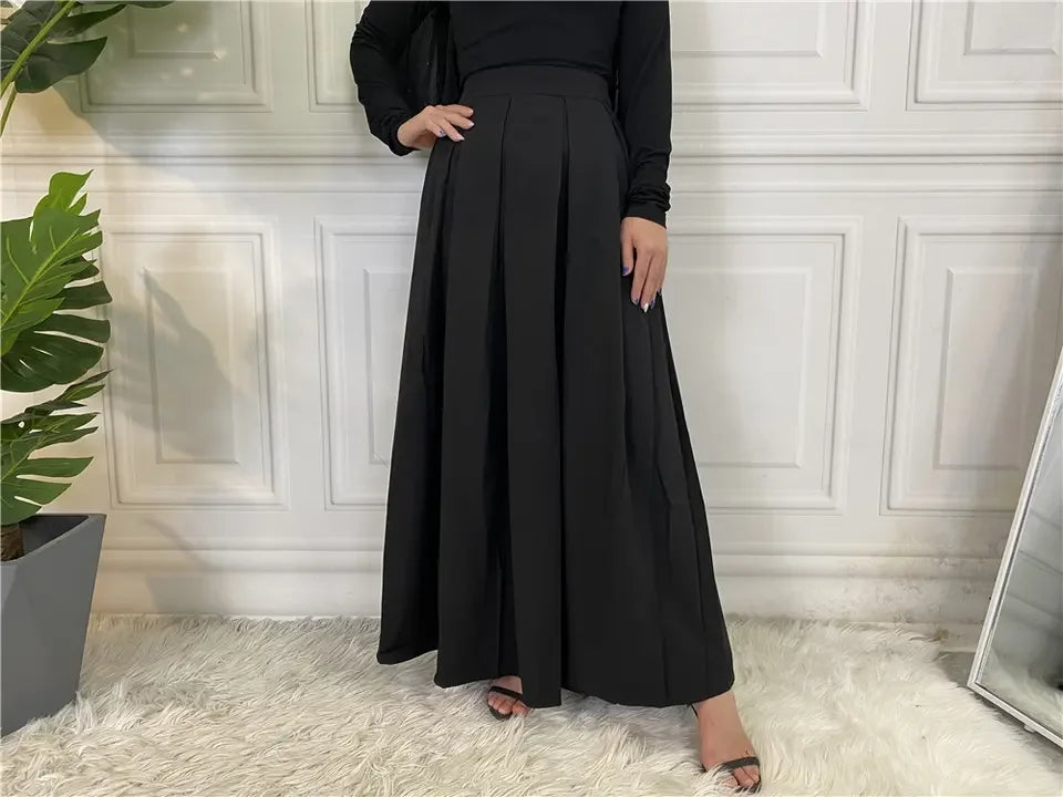 Muslim 2023 Maxi Skirt For Women Islamic Dress Ladies Fashion Casual Long Skirts Middle East Elegant Pleated Solid Color-3