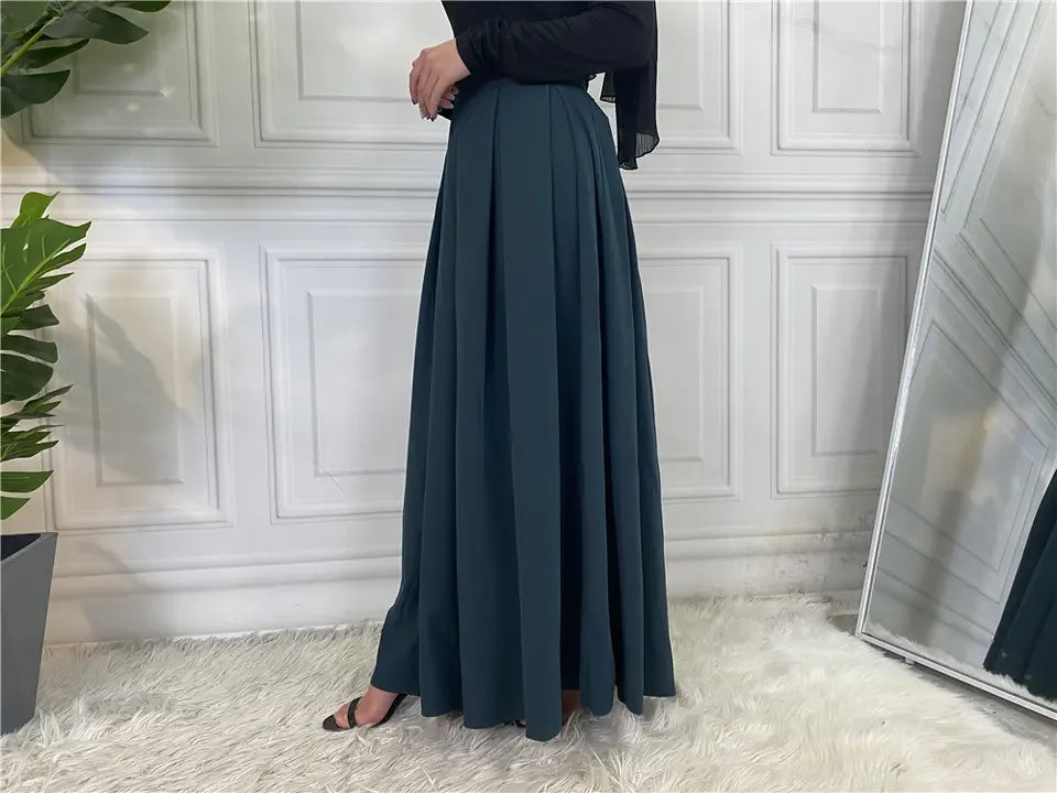 Muslim 2023 Maxi Skirt For Women Islamic Dress Ladies Fashion Casual Long Skirts Middle East Elegant Pleated Solid Color-5