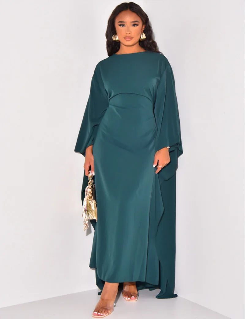 Fall 2023 Muslim Women Vintage Fashion Clock Long Sleeve Loose Robe Ladies Casual Party Evening Chiffon Long Maxi Dress-7