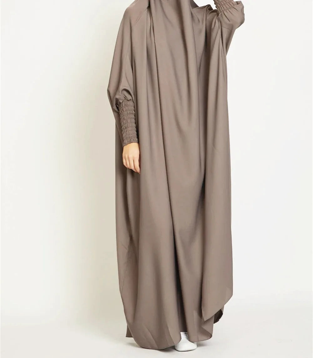 Dec New Arrival One Piece Full Length Jilbab Prayer Abaya High Quality Shinny Polyester Dresses with Hijab For Muslim Women-6