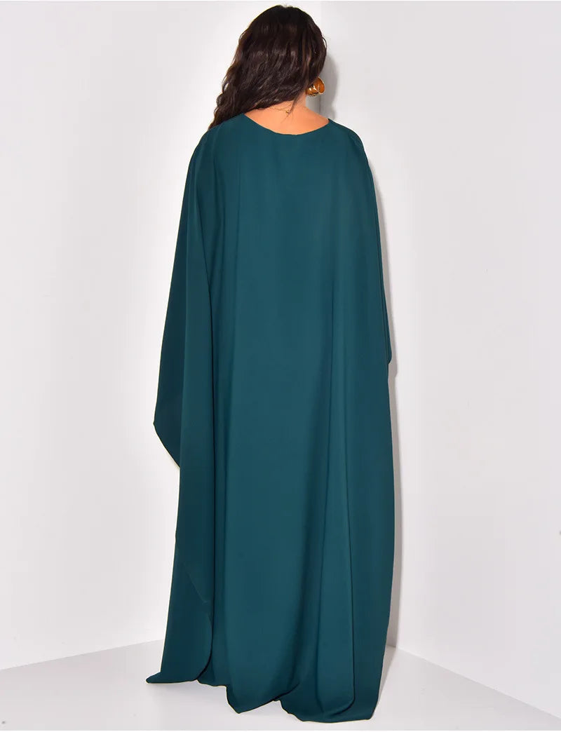 Fall 2023 Muslim Women Vintage Fashion Clock Long Sleeve Loose Robe Ladies Casual Party Evening Chiffon Long Maxi Dress-5