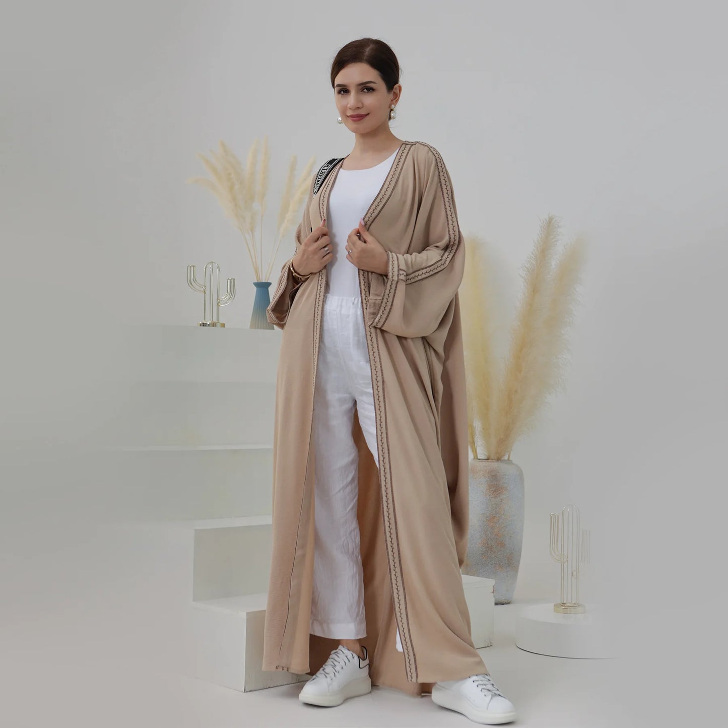 Factory Fashion Chic Muslim Women's Galabiyat Basic Solid Batwing Sleeve Casual Loose Modest Dresses For Female Party Evening-9