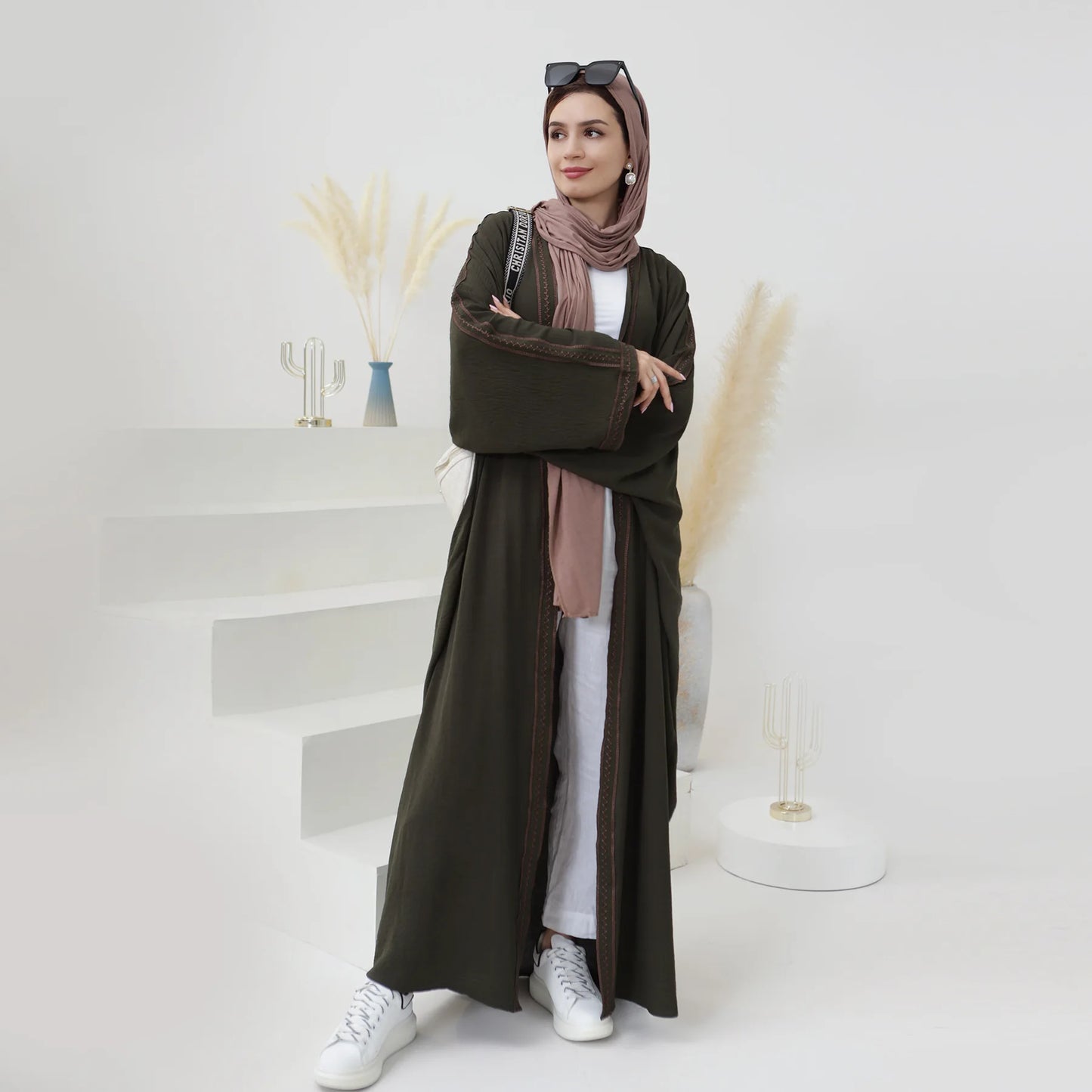 Factory Fashion Chic Muslim Women's Galabiyat Basic Solid Batwing Sleeve Casual Loose Modest Dresses For Female Party Evening-4