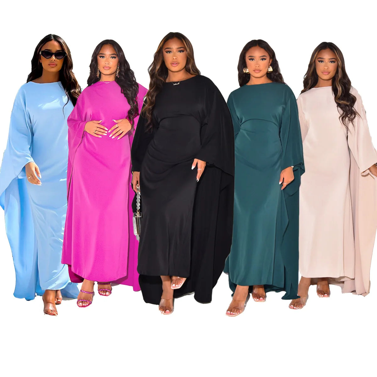 Fall 2023 Muslim Women Vintage Fashion Clock Long Sleeve Loose Robe Ladies Casual Party Evening Chiffon Long Maxi Dress-0