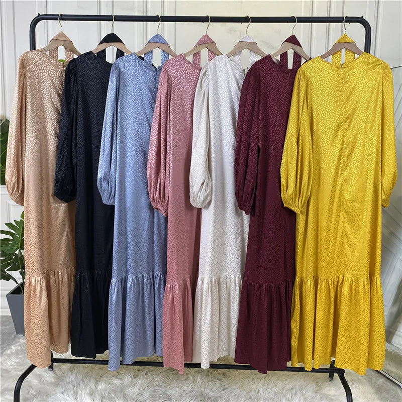 Print Slip Satin Dresses Muslim For Ladies Kimono Abaya Long Modern Modest Women Dress-5