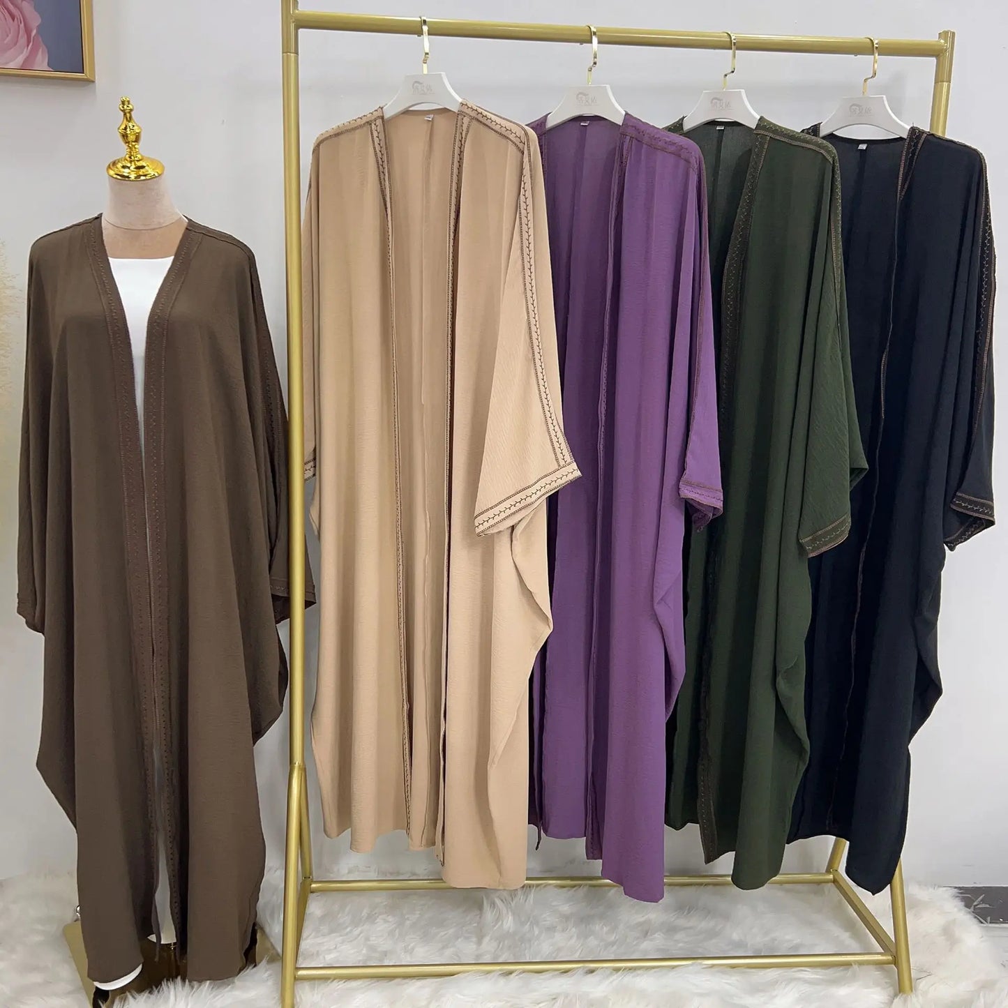 Factory Fashion Chic Muslim Women's Galabiyat Basic Solid Batwing Sleeve Casual Loose Modest Dresses For Female Party Evening-1