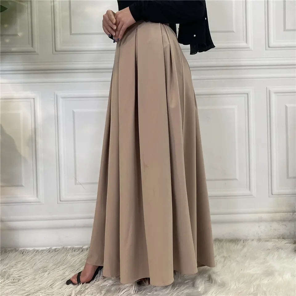 Muslim 2023 Maxi Skirt For Women Islamic Dress Ladies Fashion Casual Long Skirts Middle East Elegant Pleated Solid Color-1