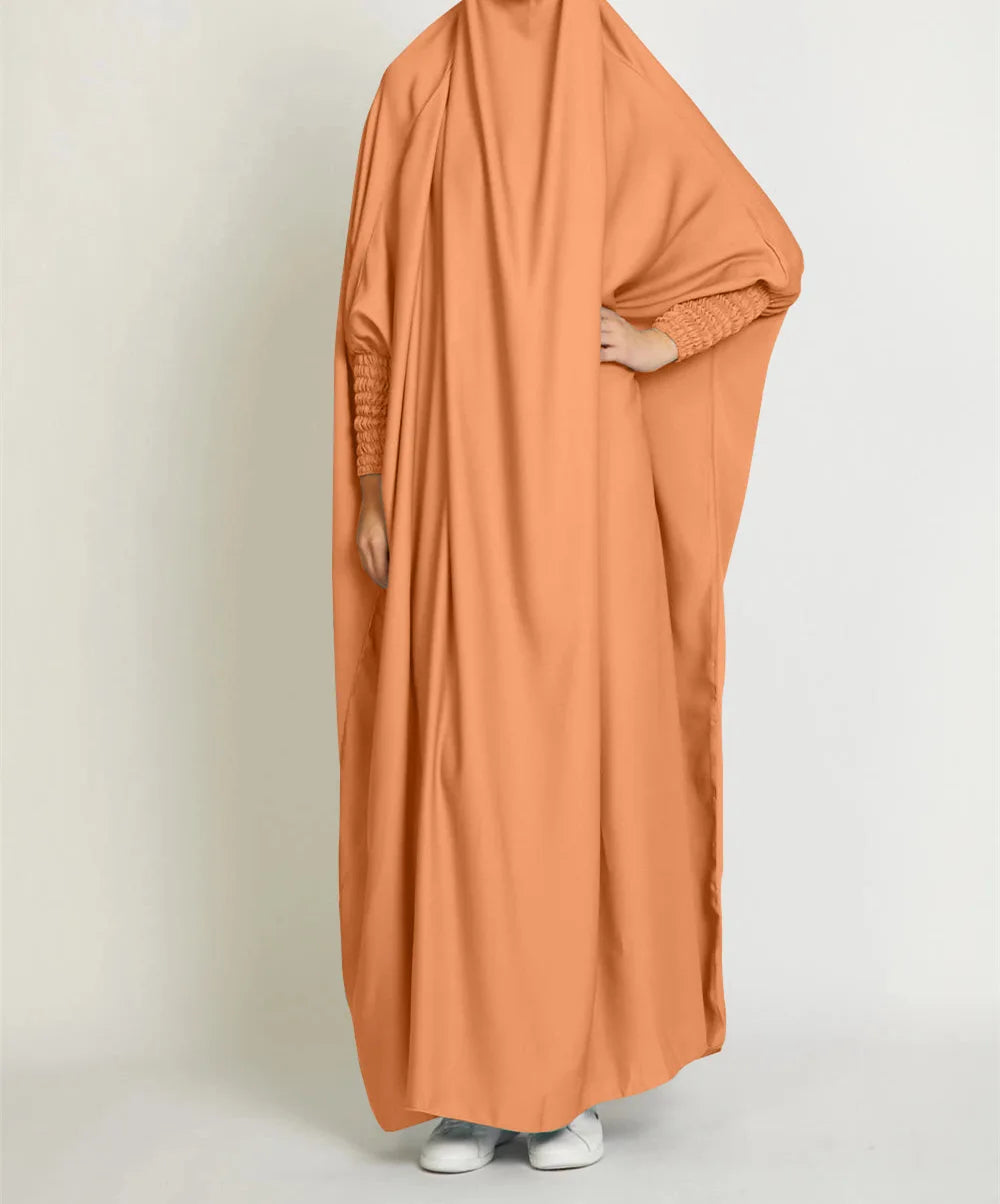 Dec New Arrival One Piece Full Length Jilbab Prayer Abaya High Quality Shinny Polyester Dresses with Hijab For Muslim Women-14