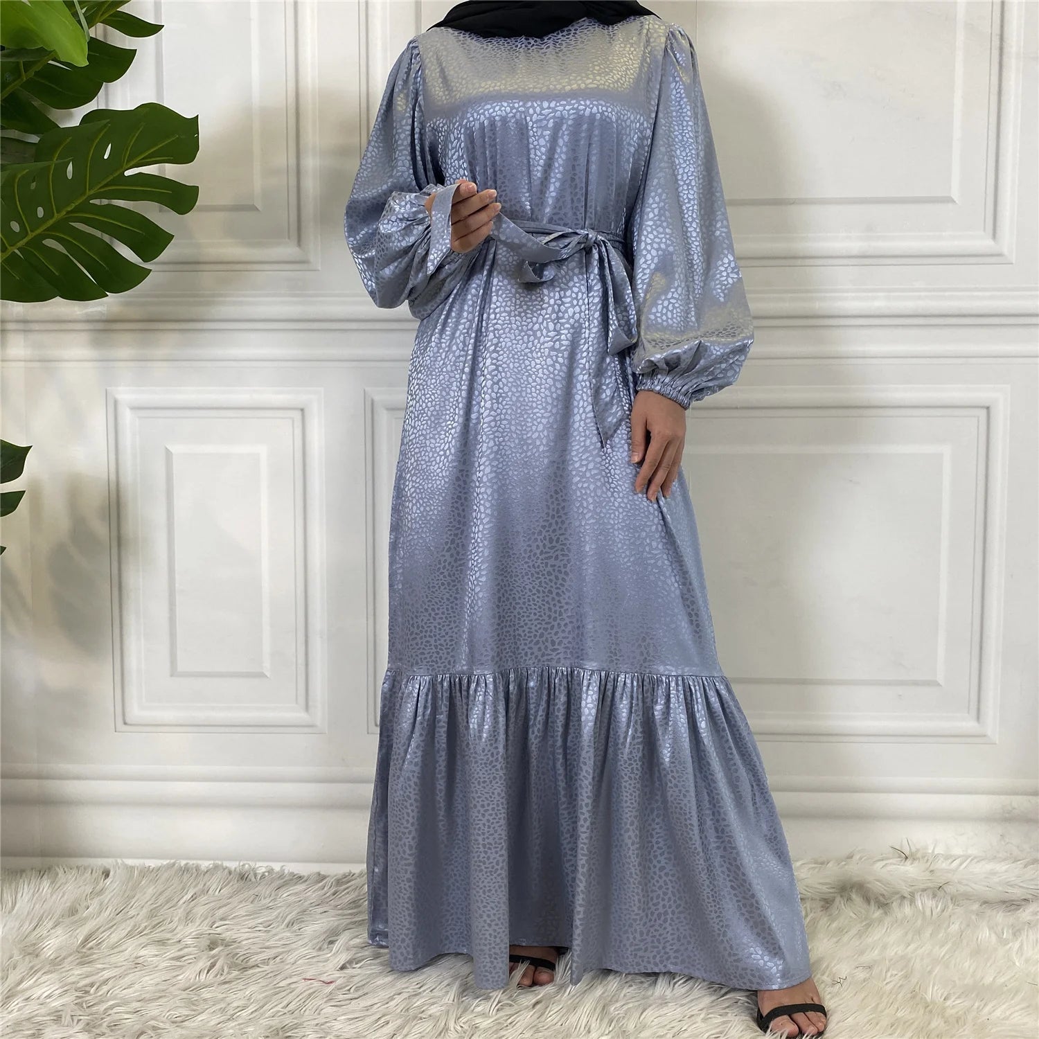 Print Slip Satin Dresses Muslim For Ladies Kimono Abaya Long Modern Modest Women Dress-10