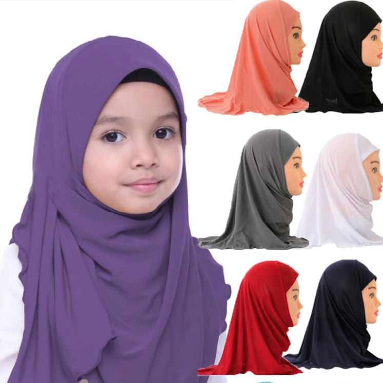 Muslim Girls Kids Hijab Islamic Scarf Shawls No Decoration Soft and Stretch Material for 2 to 7 years old Girls Wholesale 50cm-0