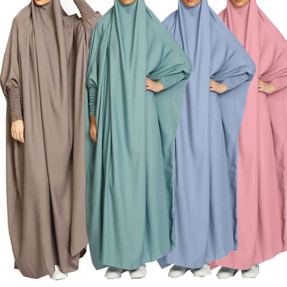 Dec New Arrival One Piece Full Length Jilbab Prayer Abaya High Quality Shinny Polyester Dresses with Hijab For Muslim Women-1