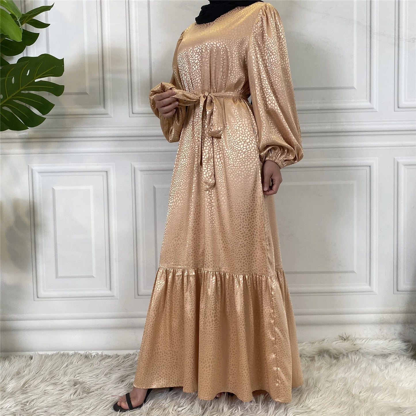 Print Slip Satin Dresses Muslim For Ladies Kimono Abaya Long Modern Modest Women Dress-8