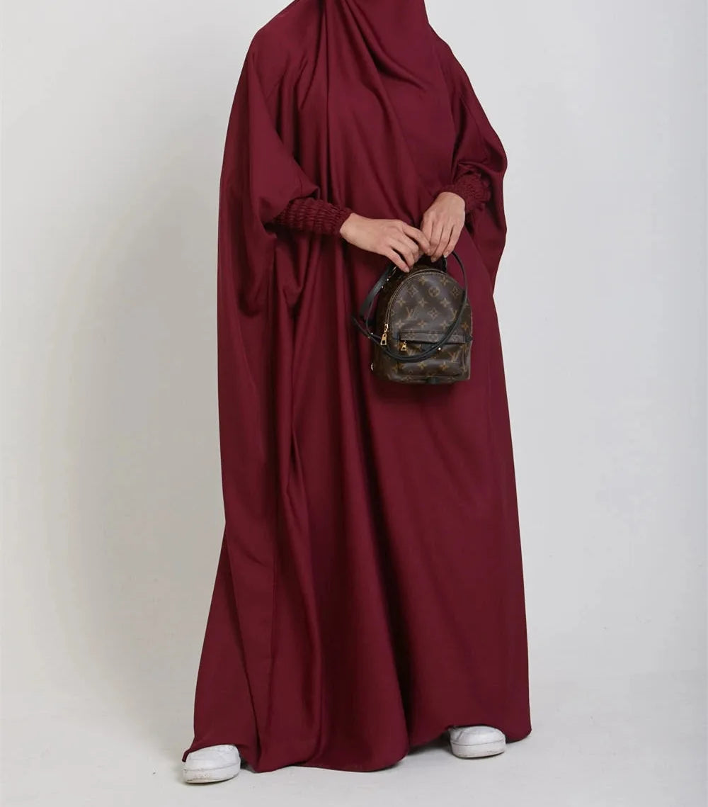 Dec New Arrival One Piece Full Length Jilbab Prayer Abaya High Quality Shinny Polyester Dresses with Hijab For Muslim Women-3